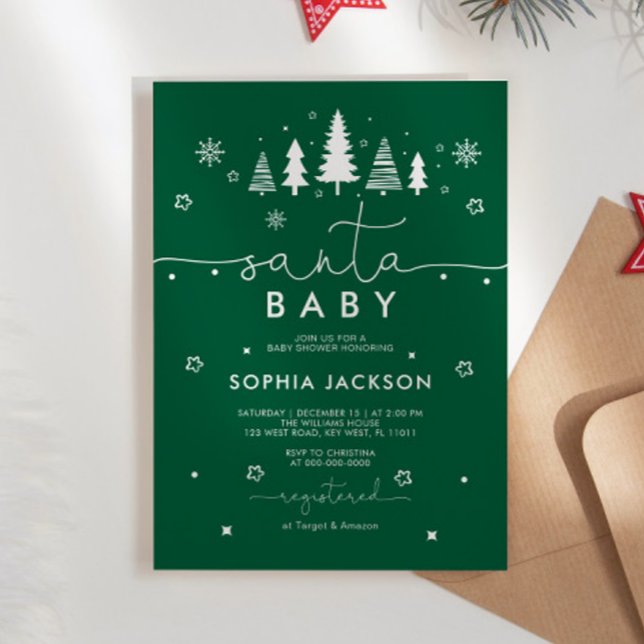 Minimalist Green Santa Baby Shower Invitation (Creator Uploaded)