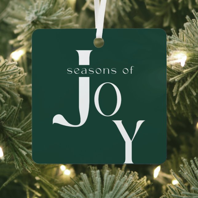 Minimalist Green Script Family Two Photo Christmas Metal Ornament (Insitu)