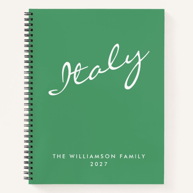 Minimalist Green Script Personalized Travel Notebook (Front)