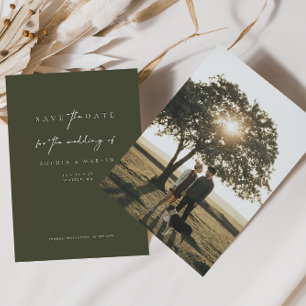 Minimalist Green Script Photo Save the Date Card