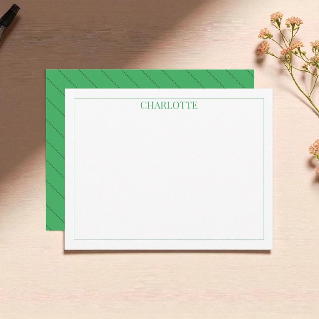 Minimalist Green Stripes Classic Chic Modern Note Card (Creator Uploaded)