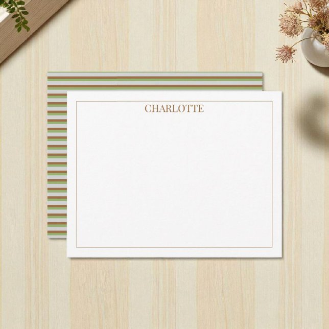Minimalist Green Stripes Classic Chic Modern Note Card (Creator Uploaded)