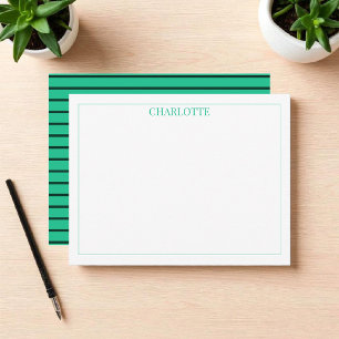 Minimalist Green Stripes Cute Chic Modern Design Note Card