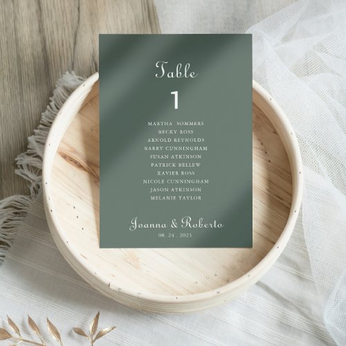 Minimalist Green Table Number 1 Seating Charts