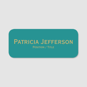 Minimalist Green Teal & Gold: Elegant Professional Name Tag