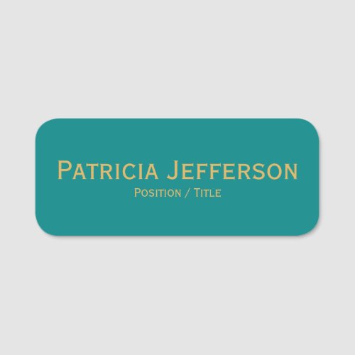 Minimalist Green Teal  Gold Elegant Professional Name Tag