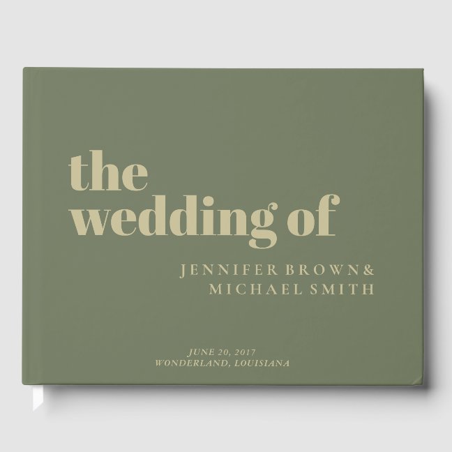 Minimalist Green Tone Gold Sage Swash Wedding Guest Book
