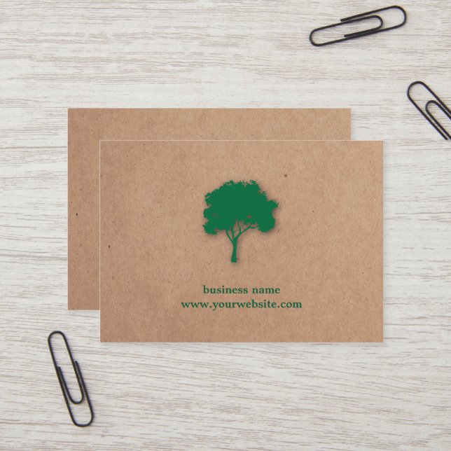 Minimalist Green Tree Kraft (printed) Landscaping Business Card (Front/Back In Situ)