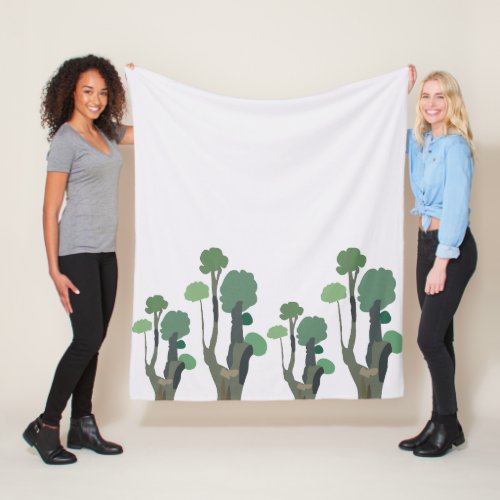 Minimalist Green Tree Pattern Fleece Blanket