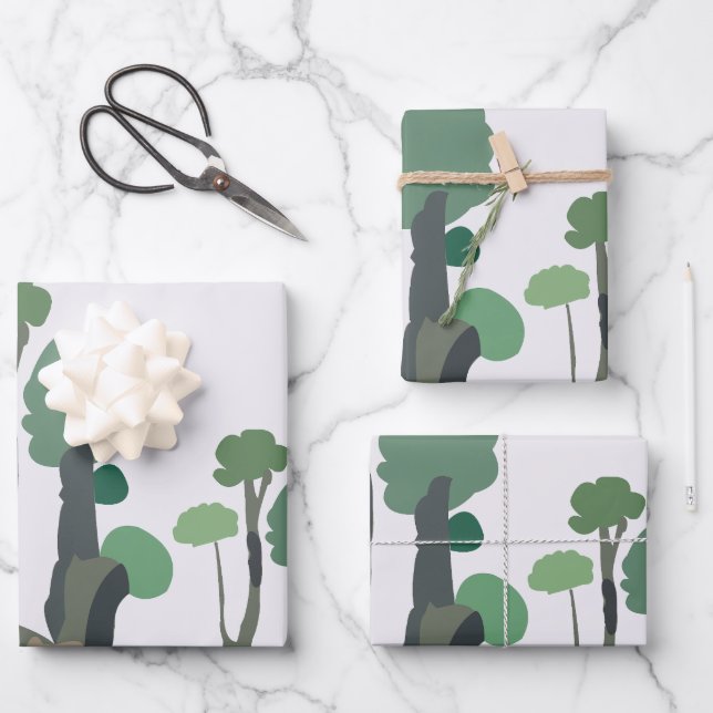Minimalist Green Tree  Wrapping Paper Sheets (Front)