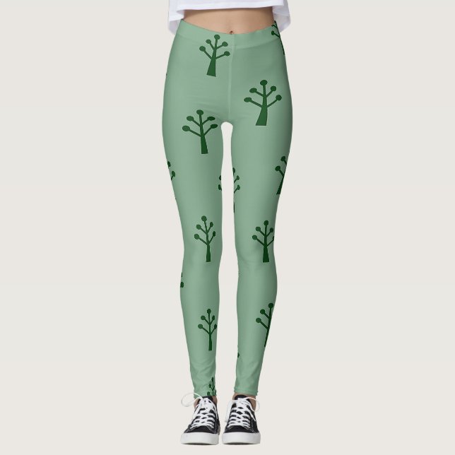 Minimalist Green Trees  Leggings (Front)