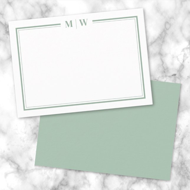 Minimalist Green Two Border Monogram Note Card (Minimalist Green Two Border Monogram Note Card)