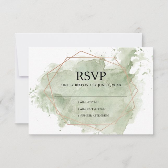 Minimalist Green Watercolor  RSVP Card (Front)