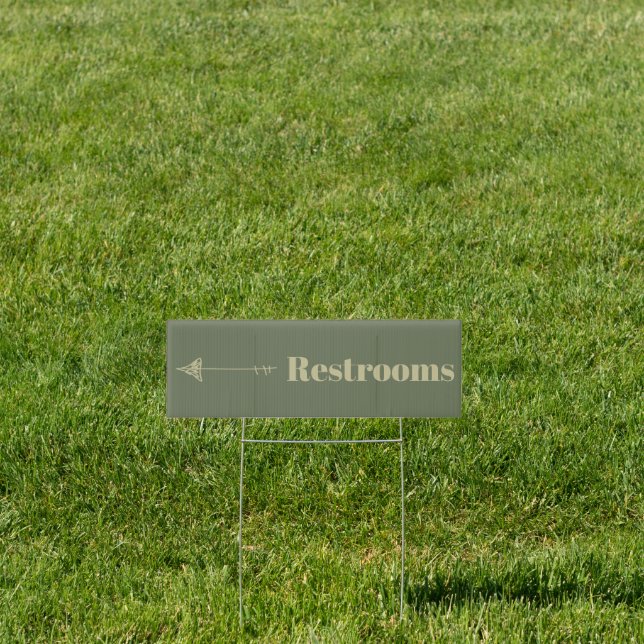 Minimalist Green Wedding Arrow Direction Restrooms Sign (Insitu)