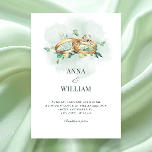 Minimalist green wedding ring invitation