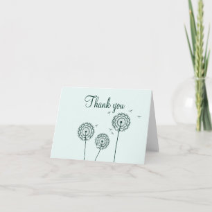 Minimalist Green White Dandelion Flower Thank You Card