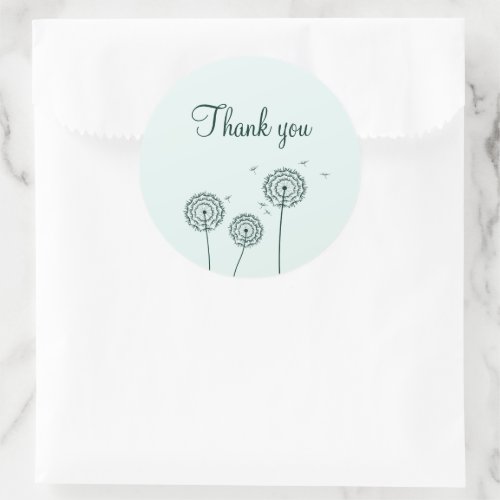 Minimalist Green White Dandelion Flower Thank You  Classic Round Sticker
