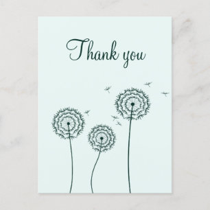 Minimalist Green White Dandelion Flower Thank You Postcard