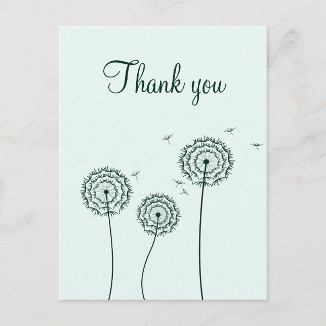 Minimalist Green White Dandelion Flower Thank You  Postcard (Front)