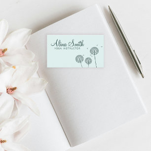 Minimalist Green White Dandelion Flower Yoga Business Card
