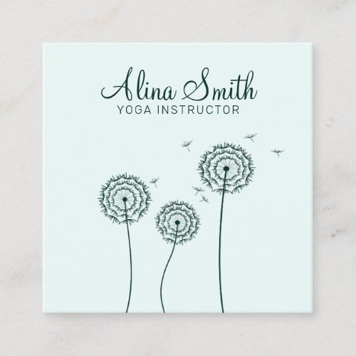 Minimalist Green White Dandelion Flower Yoga QR Square Business Card