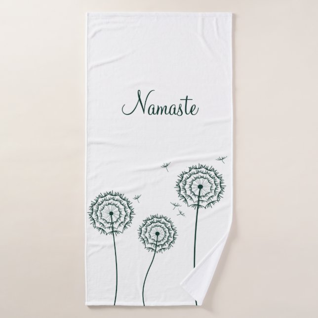 Minimalist Green White Dandelion Yoga Namaste  Bath Towel (Bath Towel)