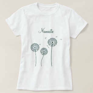 Minimalist Green White Dandelion Yoga Namaste T-Shirt