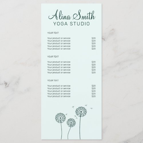 Minimalist Green White Dandelion Yoga Price List  Menu