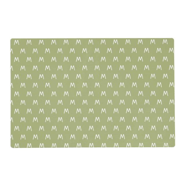 Minimalist Green White Monogram Placemat (Front)