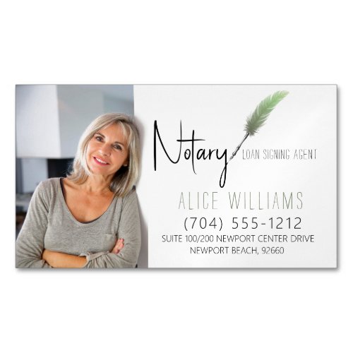Minimalist Green  White Notary Photo Business Card Magnet