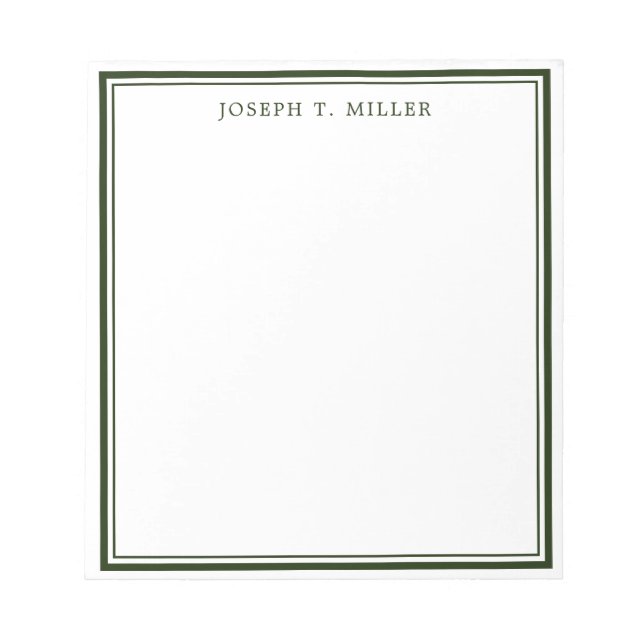 Minimalist Green White Personalized Name Template Notepad (Front)