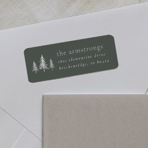 Minimalist Green & White Pine Tree Return Address Label