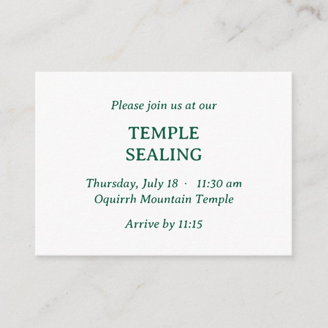 Minimalist Green & White Temple Sealing Invitation (Front)