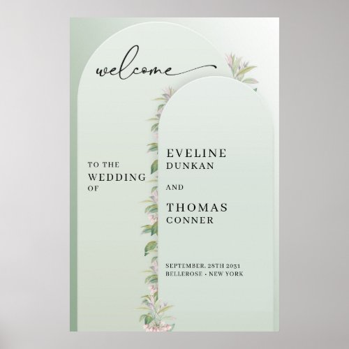 Minimalist greenery 2 arch blush floral Welcome Poster