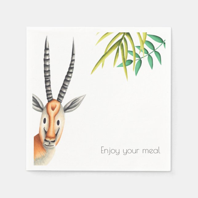 Minimalist Greenery African Antelope Napkins (Front)