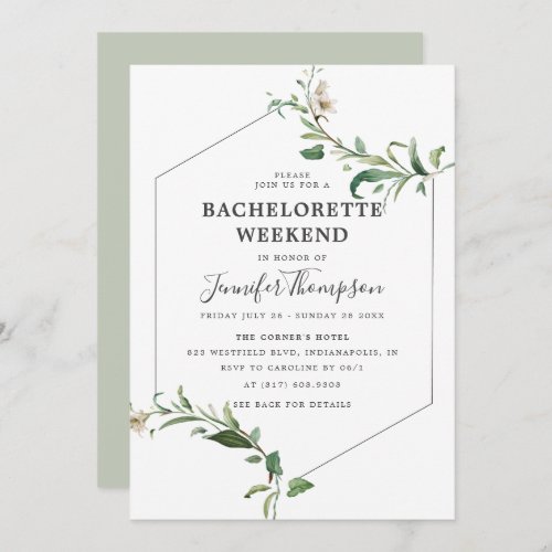 Minimalist Greenery Bachelorette Weekend Itinerary Invitation