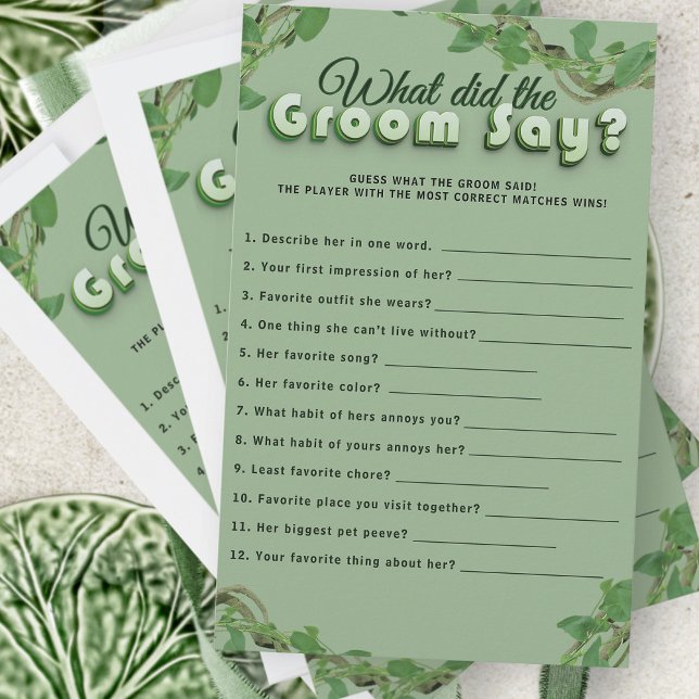 Minimalist Greenery Bridal Shower Groom Quiz Game (Creator Uploaded)