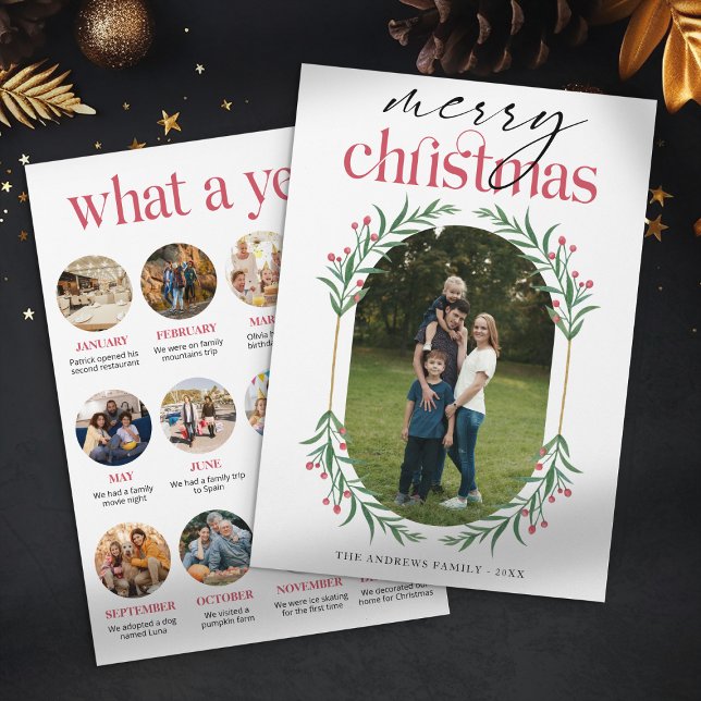 Minimalist Greenery Christmas Family Photo Collage Holiday Card (Creator Uploaded)