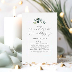 Minimalist Greenery Elegant Script Font Wedding Foil Invitation