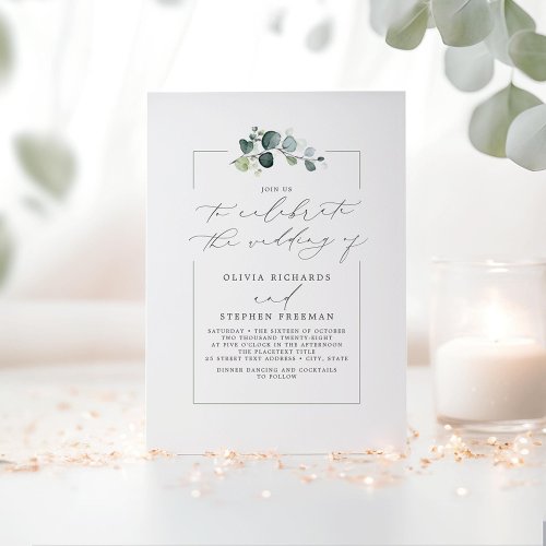 Minimalist Greenery Elegant Script Font Wedding Invitation