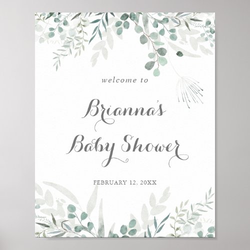 Minimalist Greenery Eucalyptus Baby Shower Welcome Poster