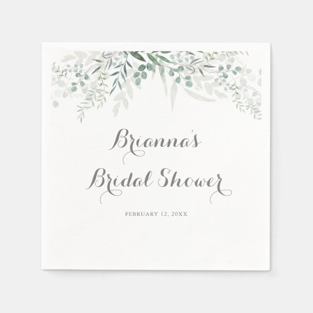Minimalist Greenery Eucalyptus Bridal Shower Napkins (Front)