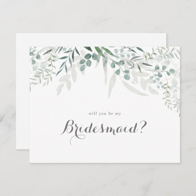 Minimalist Greenery Eucalyptus Bridesmaid Proposal Note Card (Front/Back)