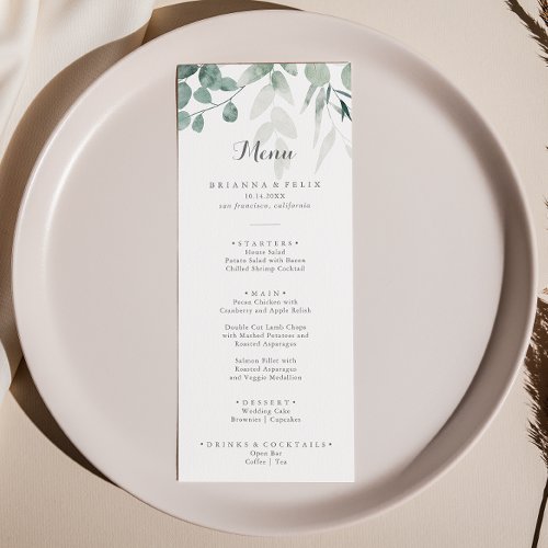 Minimalist Greenery Eucalyptus Dinner Menu