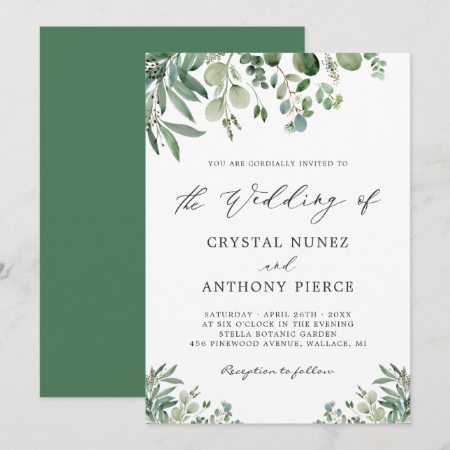 Minimalist Greenery Eucalyptus Leaves Wedding Invitation (Front/Back)