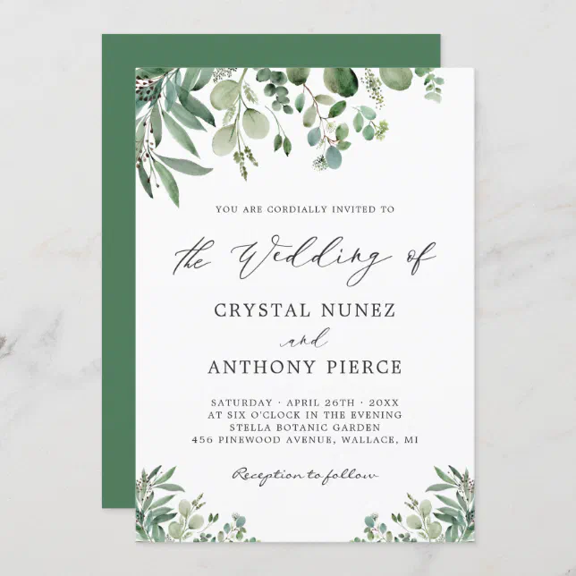 Minimalist Greenery Eucalyptus Leaves Wedding Invitation | Zazzle