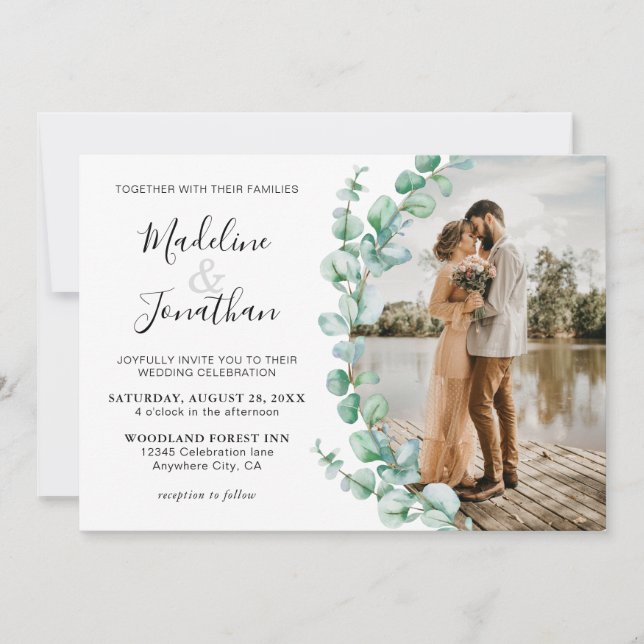 Minimalist Greenery Eucalyptus Photo Wedding Invit Invitation (Front)