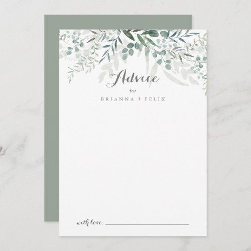 Minimalist Greenery Eucalyptus Wedding Advice Card