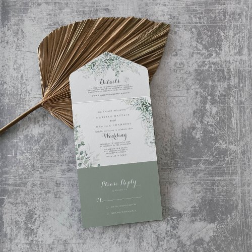 Minimalist Greenery Eucalyptus Wedding    All In One Invitation