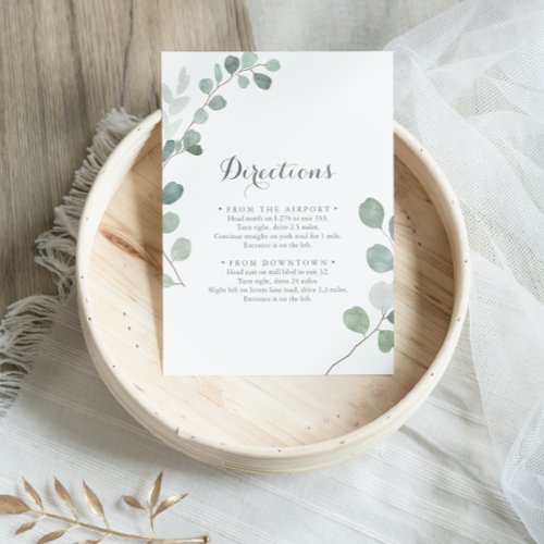 Minimalist Greenery Eucalyptus Wedding Directions Enclosure Card